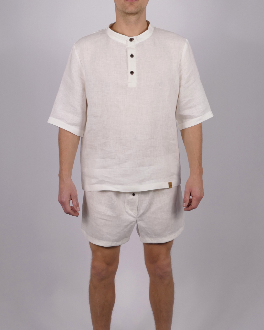 Leinen Schlafanzug Lunara kurz - rote Akzente