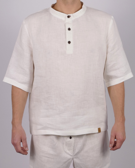 Leinen Poloshirt Neyara - rote Akzente