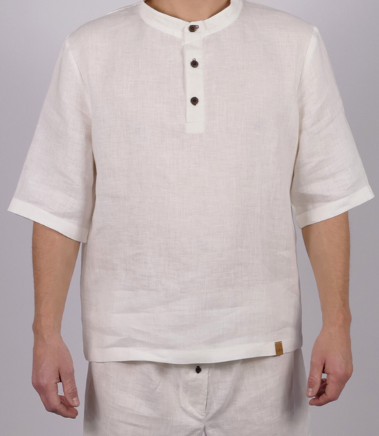 Leinen Poloshirt Neyara - rote Akzente