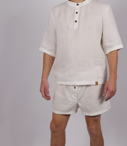 Leinen Schlafanzug Lunara kurz - rote Akzente