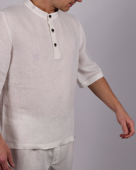 Leinen Schlafanzug Lunara kurz - blaue Akzente