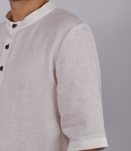 Leinen Poloshirt Neyara - rote Akzente