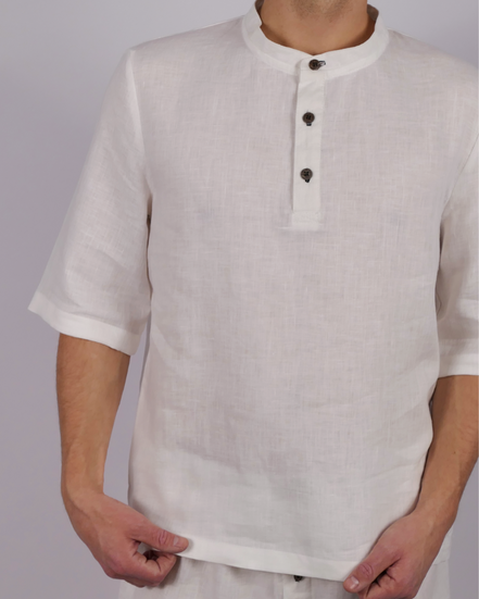 Leinen Poloshirt Neyara - blaue Akzente