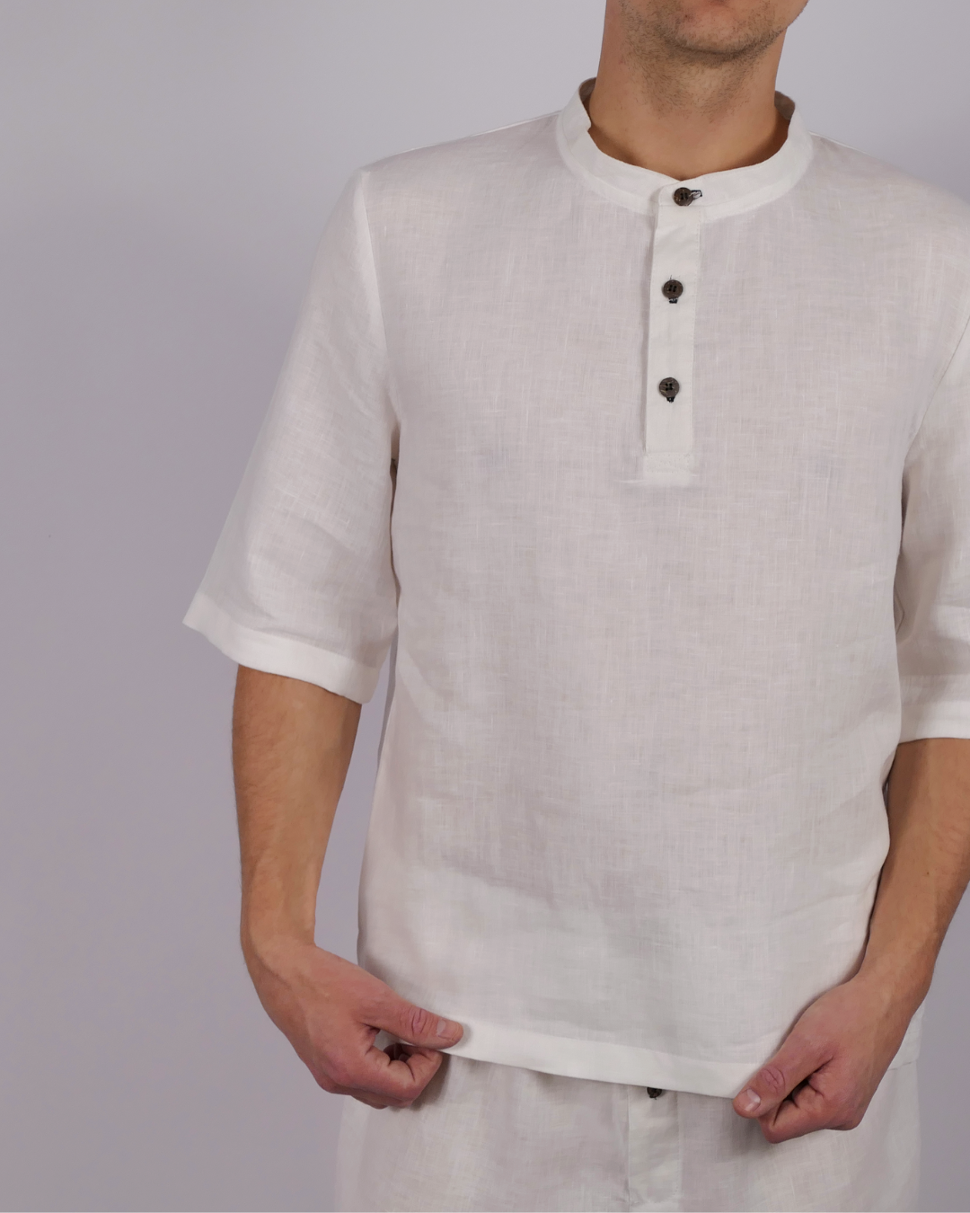 Leinen Schlafanzug Lunara kurz - blaue Akzente