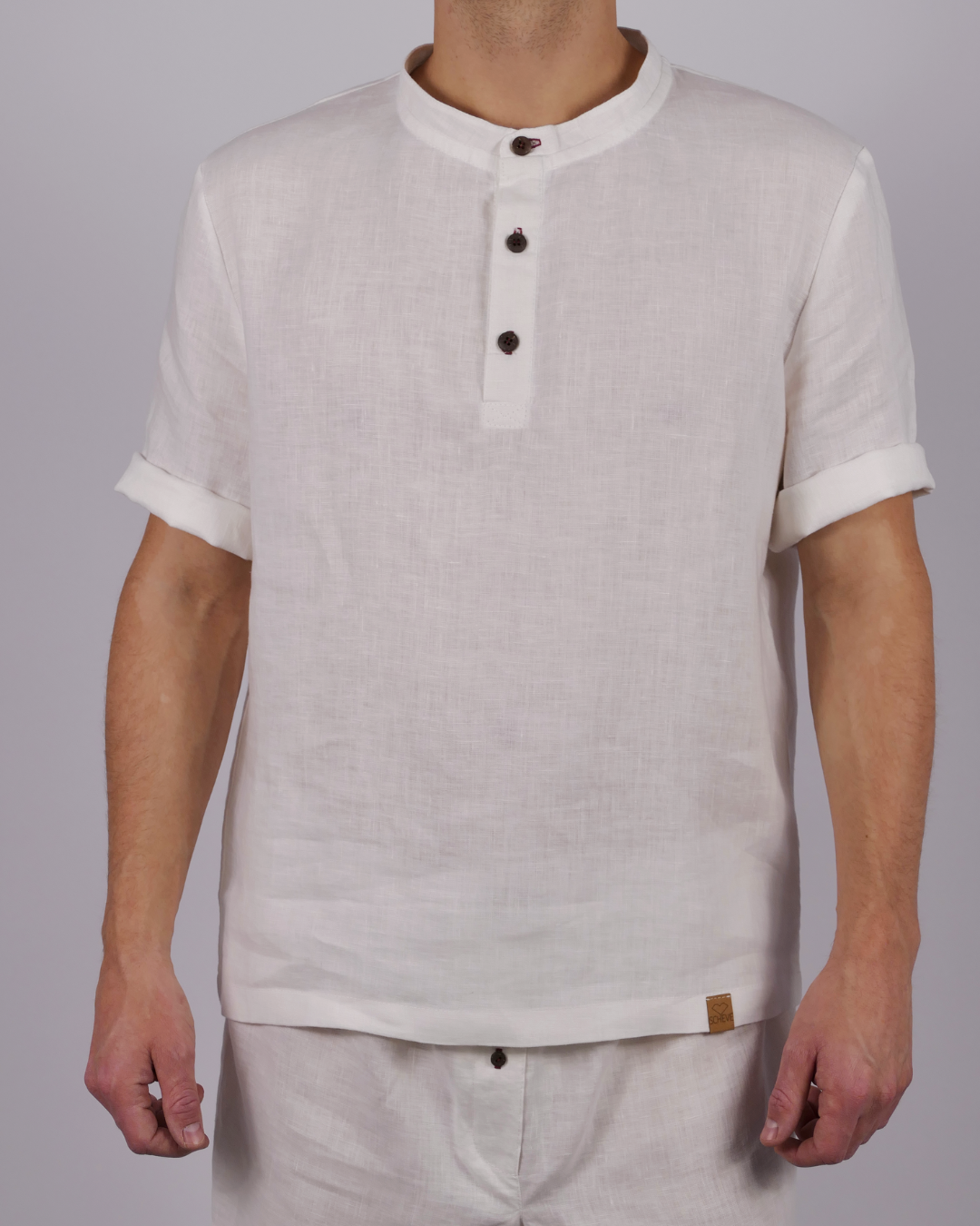 Leinen Schlafanzug Lunara kurz - rote Akzente