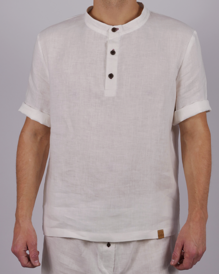 Leinen Poloshirt Neyara - rote Akzente