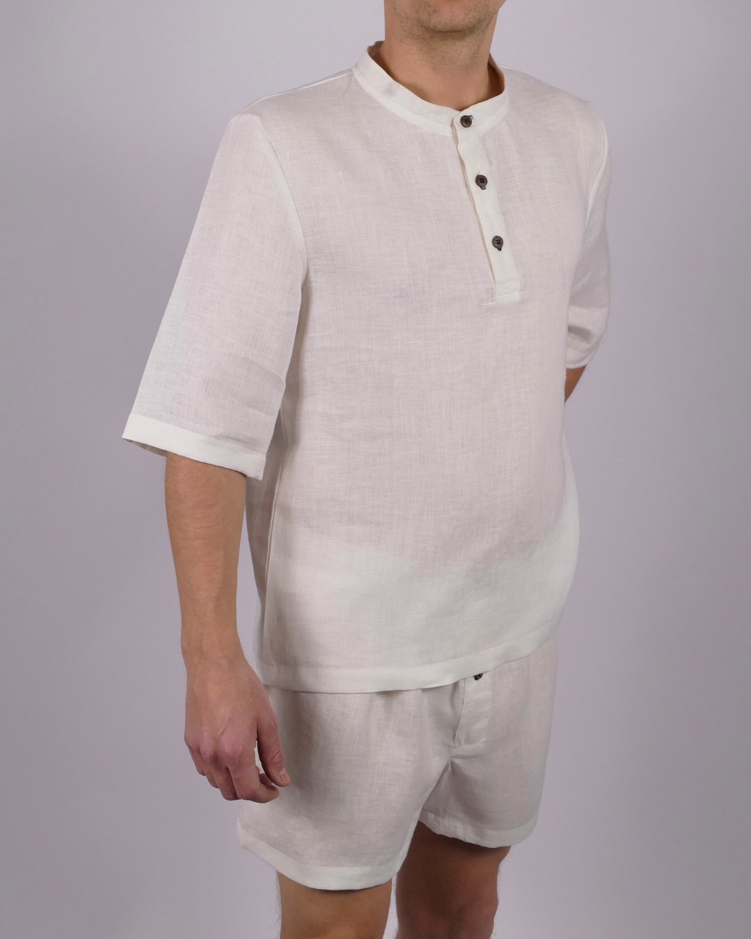 Leinen Schlafanzug Lunara kurz - blaue Akzente