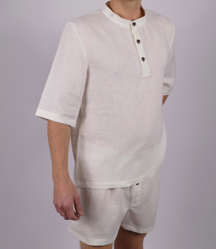 Leinen Schlafanzug Lunara kurz - blaue Akzente