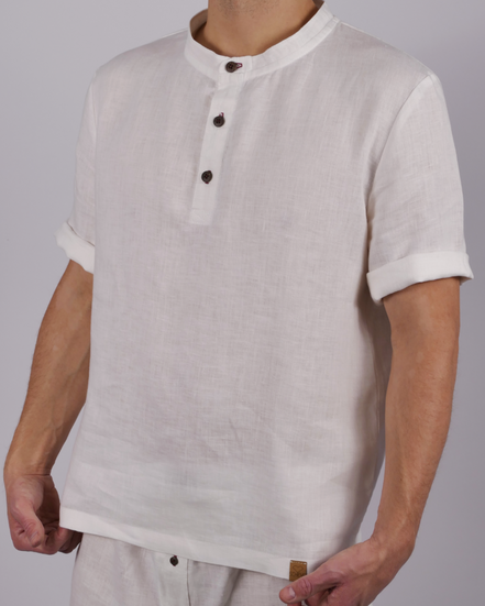 Leinen Poloshirt Neyara - rote Akzente