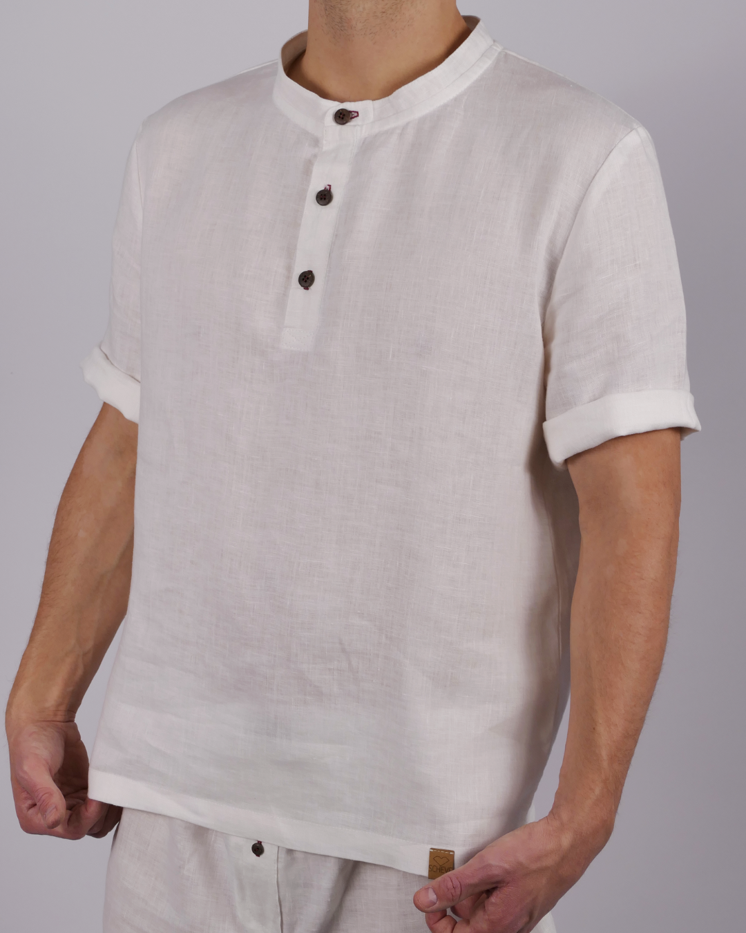 Leinen Schlafanzug Lunara kurz - rote Akzente