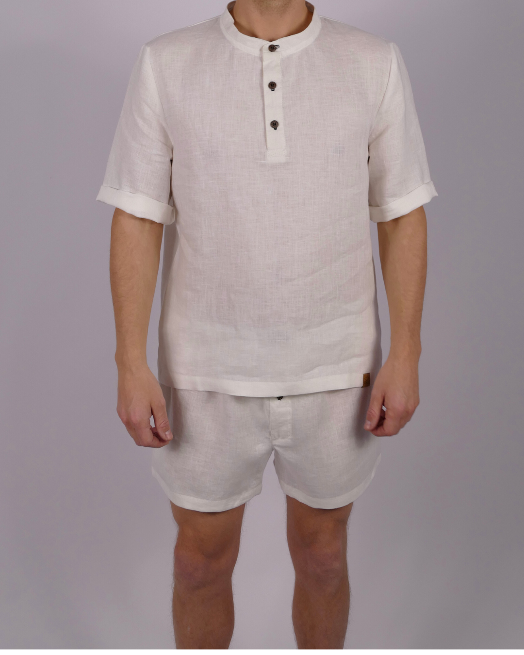 Leinen Schlafanzug Lunara kurz - blaue Akzente