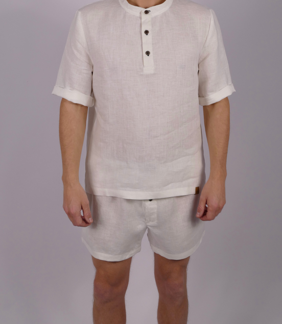 Leinen Schlafanzug Lunara kurz - blaue Akzente