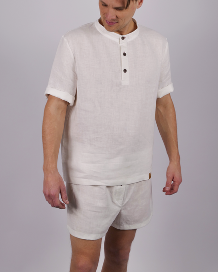 Leinen Schlafanzug Lunara kurz - rote Akzente