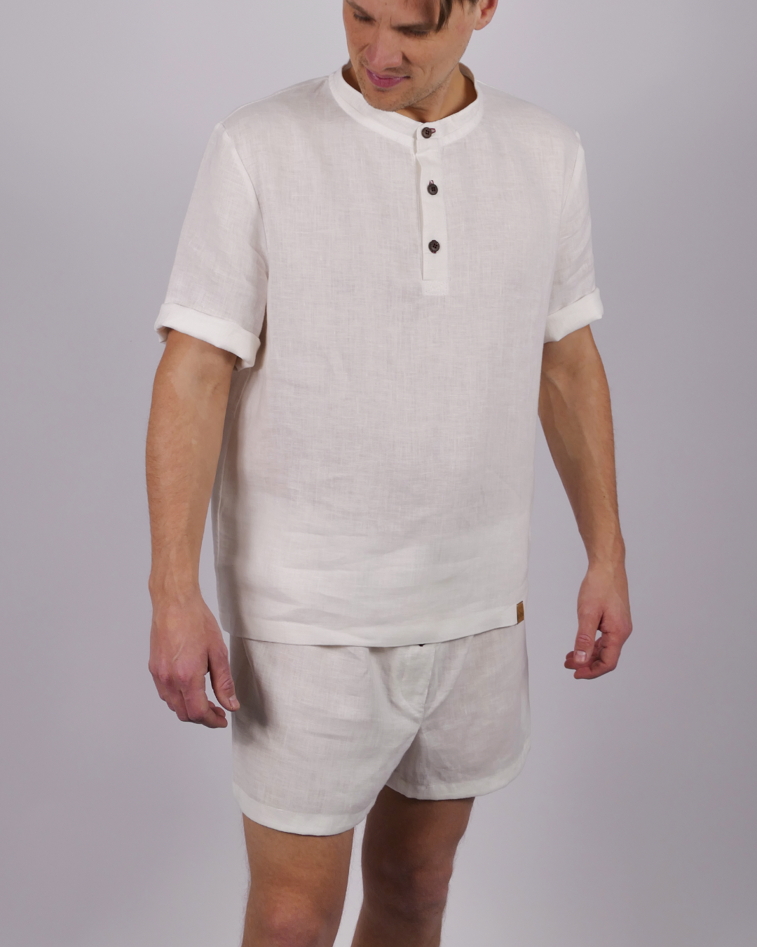 Leinen Schlafanzug Lunara kurz - rote Akzente