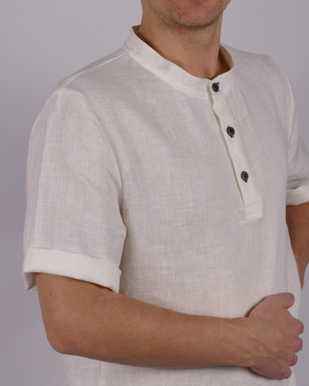 Leinen Schlafanzug Lunara kurz - blaue Akzente