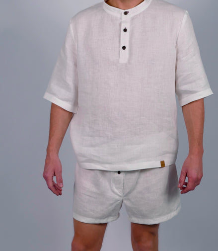 Leinen Poloshirt Neyara - rote Akzente